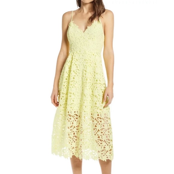 Astr Dresses & Skirts - ASTR The Label Lemon Yellow Lace Midi Dress Wedding Guest Bridal Shower Spring